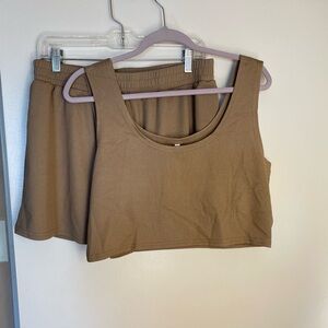 Tan Ribbed Tank and Shorts Set